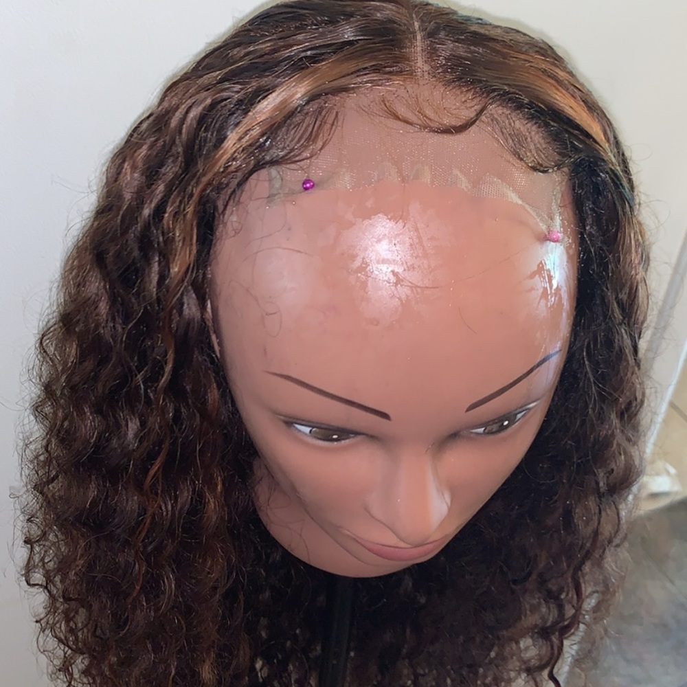 30 inch brown deep wave wig with highlights
